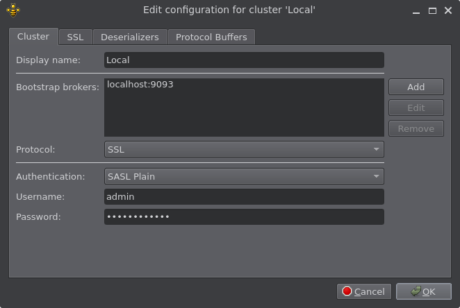 Cluster settings screenshot